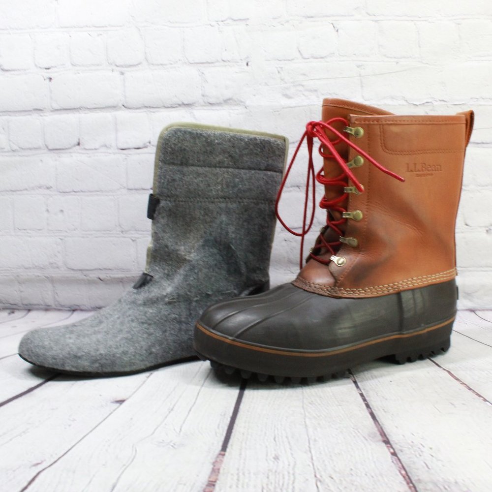 LL BEAN Maine PAC Boots Snow Felt Pack Leather Rubber Boots M 8.5-9 / L 10-10.5 - Picture 4 of 11